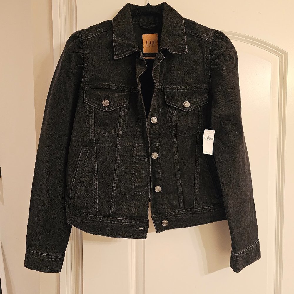 Gap, black, puff sleeve denim jacket